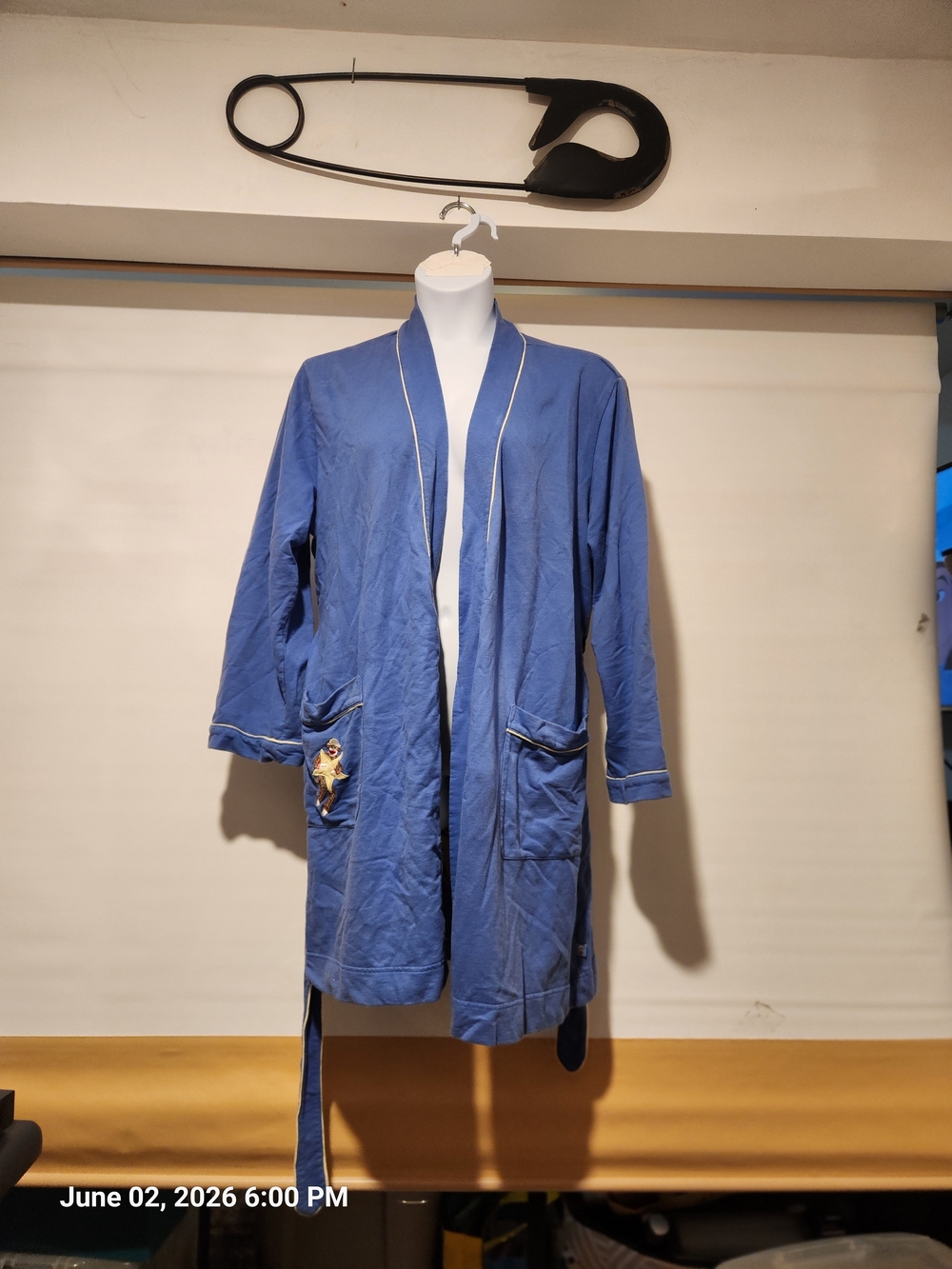 Nick & Nora Blue Long Open-Front Jacket with Piping